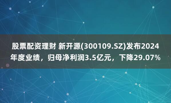 股票配资理财 新开源(300109.SZ)发布2024年度业绩，归母净利润3.5亿元，下降29.07%